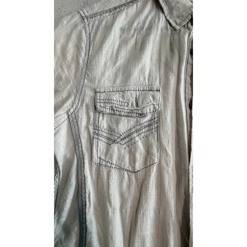 Rustic Blue Mens Medium White & Gray Buttonup Shortsleeve Shirt - Picture 3 of 5